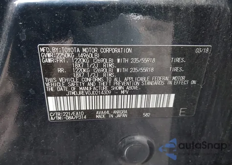 2018 Toyota Rav4 Hybrid Limited from USA, damaged, VIN JTMDJREV0JD214309